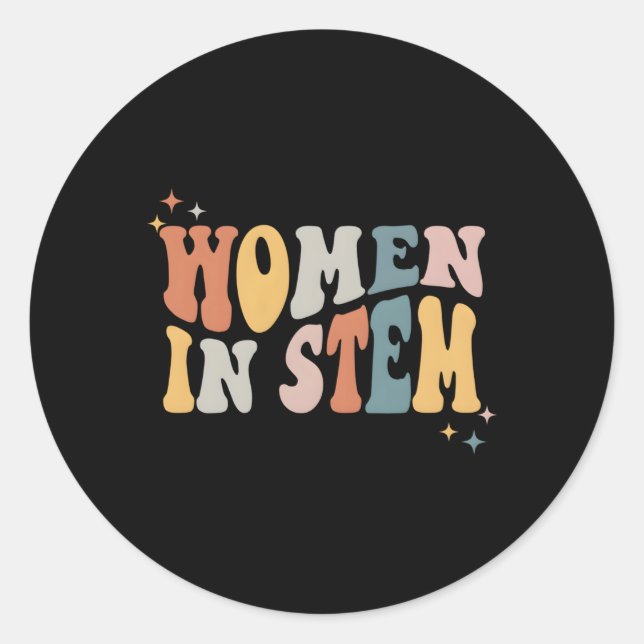 Pegatina Redonda En Stem Steminist Science Ingeniería femenina Tech (Anverso)