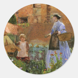 Pegatina Redonda En un jardín en Cookham por George John Pinwell
