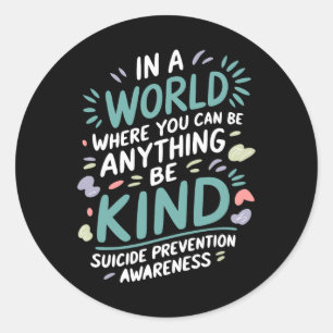 Pegatina Redonda En Un Mundo Que Apoye La Prevención Del Suicidio