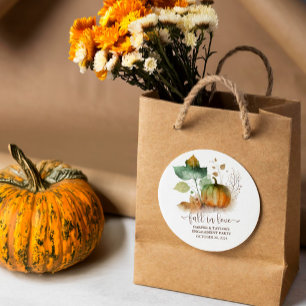 Pegatina Redonda Enamorarse Calabaza Rústica Elegante