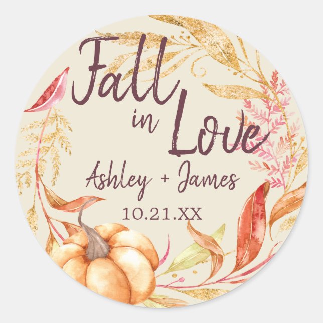 Pegatina Redonda Enamorarse Monograma Clásico Antiguo Blanco de Bod (Anverso)