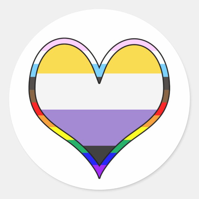 Pegatina Redonda Enby Pride Heart (Anverso)