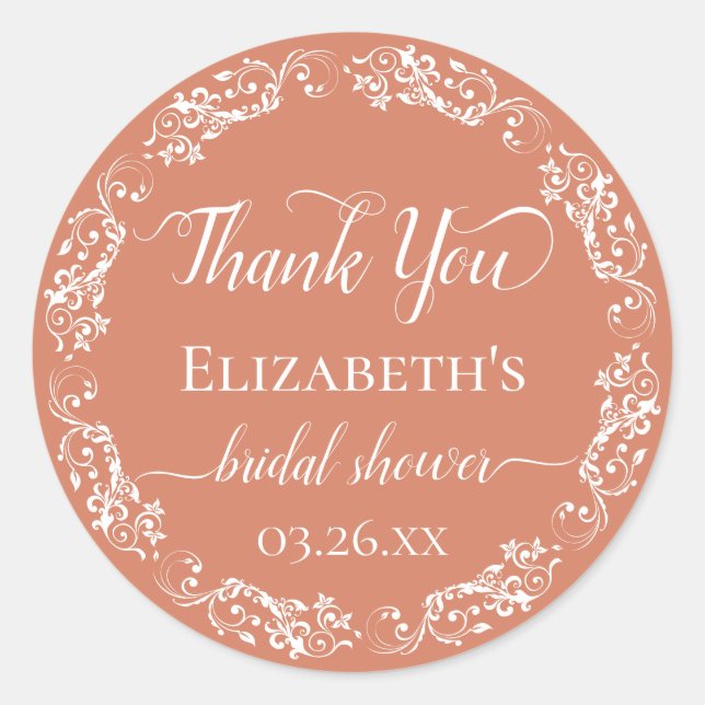 Pegatina Redonda Encaje Blanco sobre Agradecimiento de Despedida de (Anverso)