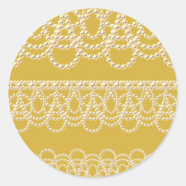 Pegatina Redonda Encaje y Perlas de Oro