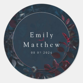 Pegatina Redonda Encantada Boda Jardín Medianoche