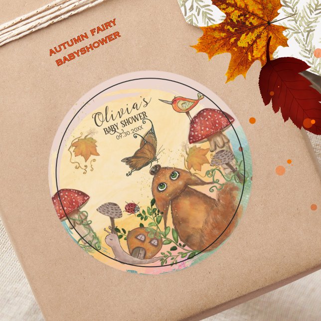 Pegatina Redonda Encantado Autumn Woodland Baby Shower (Enchanted Autumn Woodland Baby Shower Classic Round Sticker)