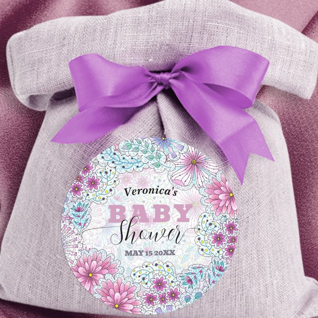 Pegatina Redonda Encantador Baby Shower de flores de pradera bohemi (Subido por el creador)