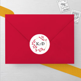 Pegatina Redonda Encantador Boda Monograma de Hojas de Otoño