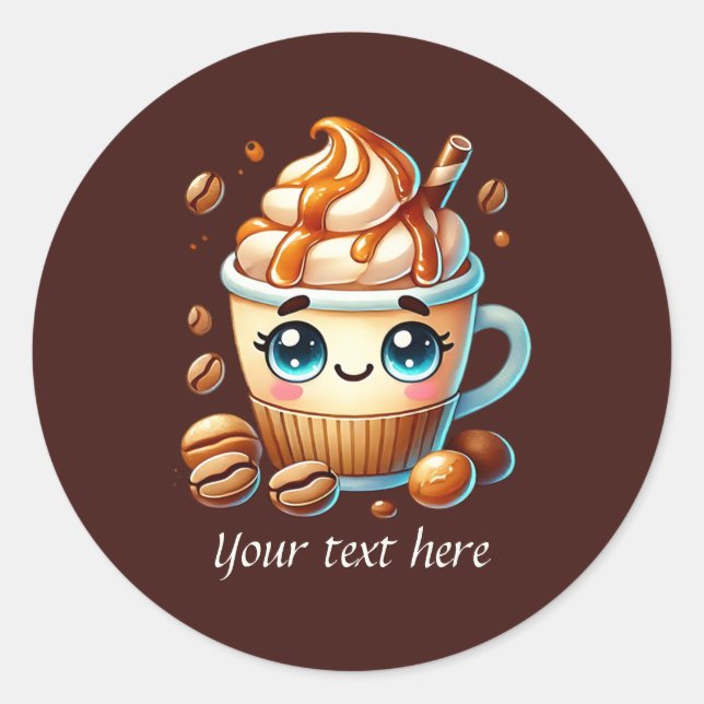 Pegatina Redonda Encantador café empresarial personalizable (Anverso)
