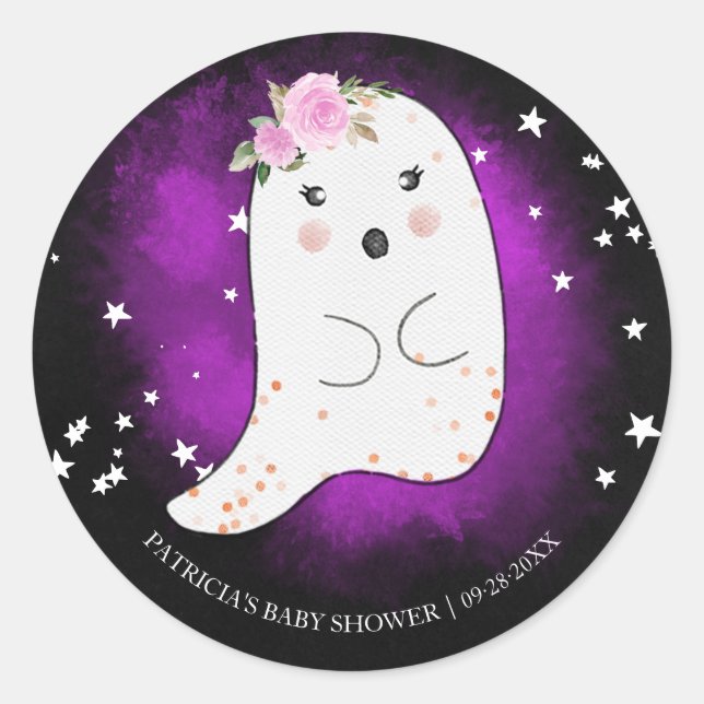 Pegatina Redonda Encantador Chica de Halloween Baby Shower Classic  (Anverso)