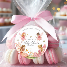 Pegatina Redonda Encantador Fe Rosa Woodland Baby Shower