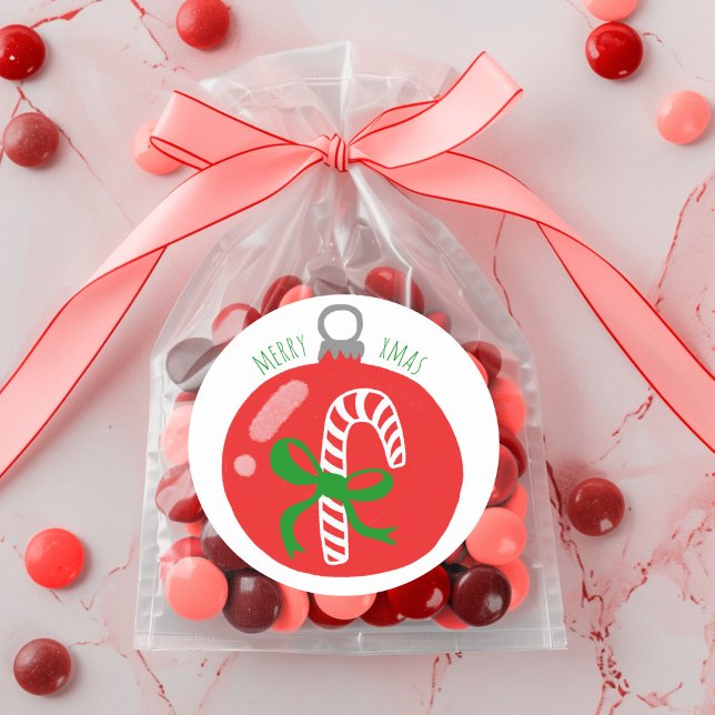 Pegatina Redonda Encantador festival navideño navideño con adornos  (Charming Candycane Christmas Ornament Xmas Holiday Classic Round Sticker
)
