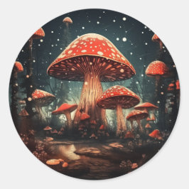 Pegatina Redonda Encantador fondo mágico de champiñón