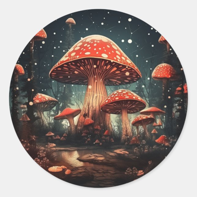 Pegatina Redonda Encantador fondo mágico de champiñón (Anverso)