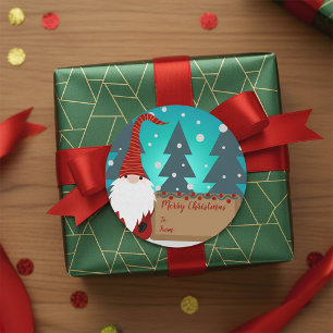 Pegatina Redonda Encantador Gnome Snowy Winter Wonderland Navidades