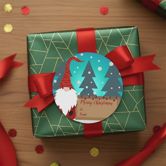 Pegatina Redonda Encantador Gnome Snowy Winter Wonderland Navidades (Subido por el creador)