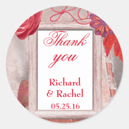 Pegatina Redonda Encantador Gracias Rojo