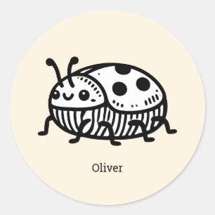 Pegatina Redonda Encantador Ilustracion de escarabajo a mano