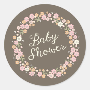 Pegatina Redonda Encantador Jardín Floral Wreath Chica Baby Shower