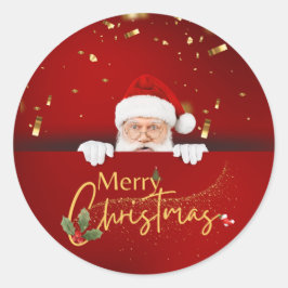 Pegatina Redonda Encantador Santa Claus Feliz Navidad