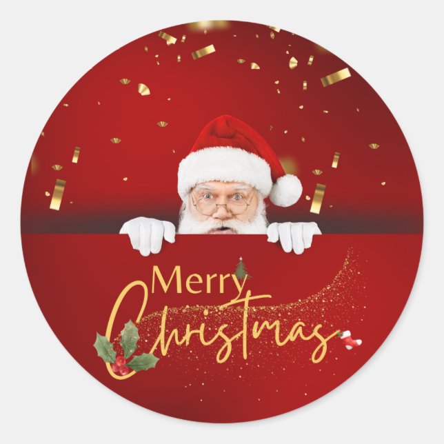 Pegatina Redonda Encantador Santa Claus Feliz Navidad (Anverso)