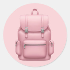 Pegatina Redonda Encantadora Emoji de mochila rosa