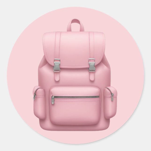 Pegatina Redonda Encantadora Emoji de mochila rosa (Anverso)