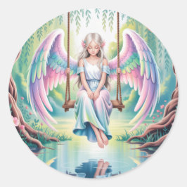 Pegatina Redonda Encantadora fiesta de cumpleaños de Angel Chica