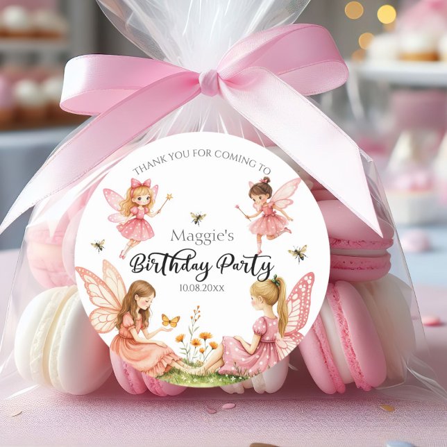 Pegatina Redonda Encantadora fiesta de cumpleaños de Pink Fairies e (Subido por el creador)