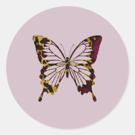 Pegatina Redonda Encantadora Mariposa de Mármol Oscuro y Oro