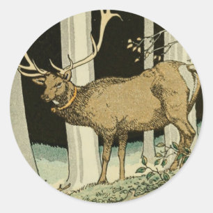 Pegatina Redonda Encantadoras criaturas de bosques de Ilustracion d