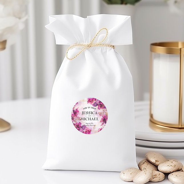 Pegatina Redonda Encantamiento de la Fuchsia púrpura Profunda: acua (Fuchsia Enchantment: Watercolor Wedding Suite Round Sticker, perfect addition for your Wedding)