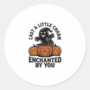 Pegatina Redonda Encanto Fantasma Arte de Calabaza de Halloween Vin