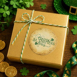 Pegatina Redonda Encanto irlandés vintage Feliz día de San Patricio
