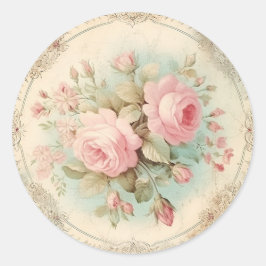 Pegatina Redonda Encantos que se Desvanecen, Rosa Shabby Chic