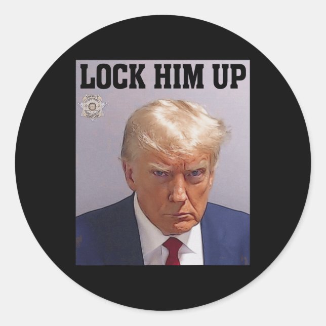 Pegatina Redonda Encerrarlo con Donald Trump Mug Shot T S Anti Trum (Anverso)
