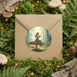 Pegatina Redonda Enchanted Day Fairy Reading a Book