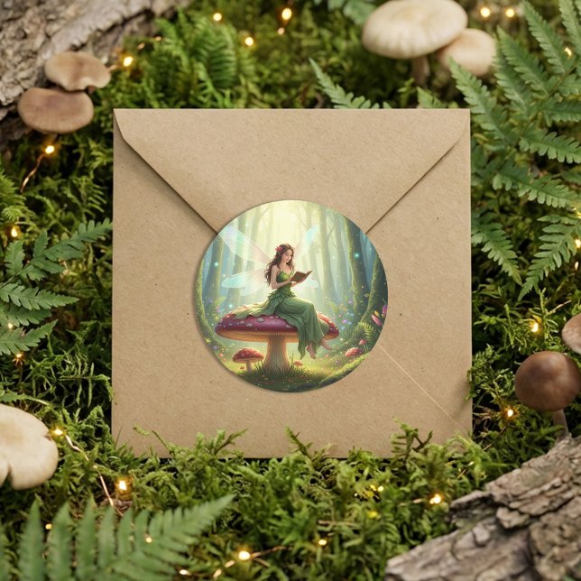 Pegatina Redonda Enchanted Day Fairy Reading a Book (Subido por el creador)