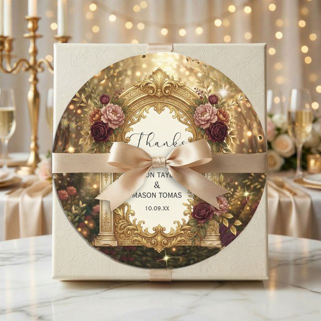 Pegatina Redonda Enchanted Garden Gate Wedding  (#weddingsticker
#weddinginvitationdesign
#roundweddingsticker
#luxuryweddingdesign
#vintagewedding)