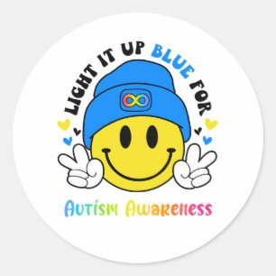 Pegatina Redonda Enciende azul para el autismo