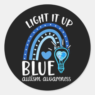 Pegatina Redonda Enciende El Autismo Azul Tee Que Llevo Azul Para E