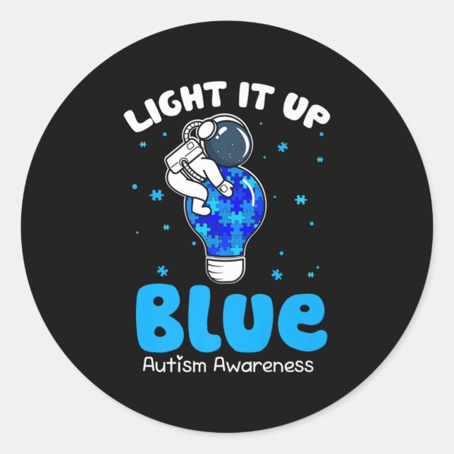 Pegatina Redonda Enciende la luz azul Funny Puzzle Piece Autism Awa (Anverso)