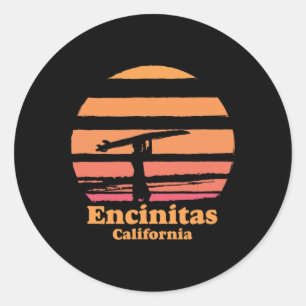 Pegatina Redonda Encinitas California Retro Surf Vintage Surfing So