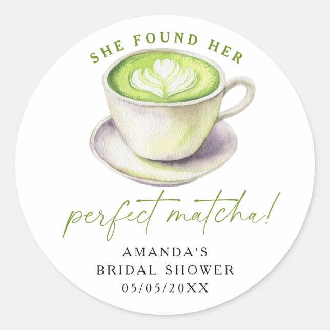 Pegatina Redonda Encontró su perfecta ducha matcha de novia (Anverso)