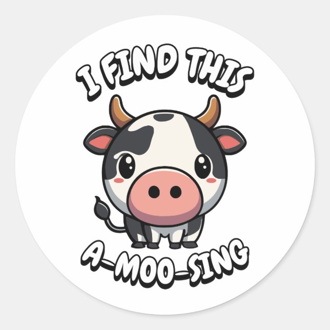 Pegatina Redonda ¡Encuentro A-Moo-Sing! Personalizado Cute Cow Pun (Anverso)