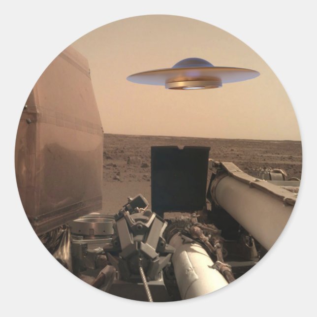 Pegatina Redonda Encuentro de Saucer de OVNI de Mars InSight Alien (Anverso)