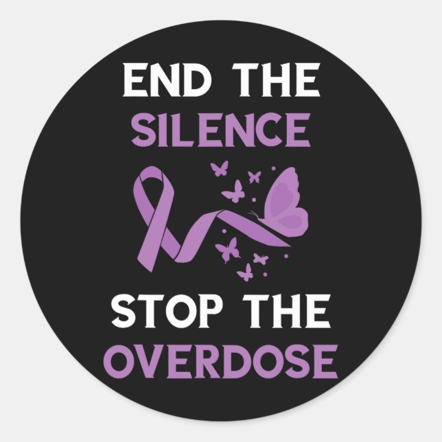 Pegatina Redonda End The Silence Purple Ribbon Overdose Awareness M (Anverso)