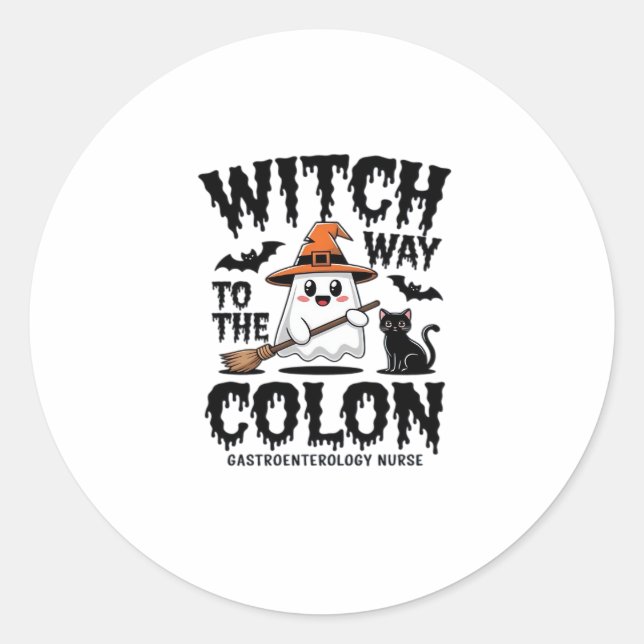 Pegatina Redonda Endo Enfermera Halloween Enfermera Gastrointestina (Anverso)