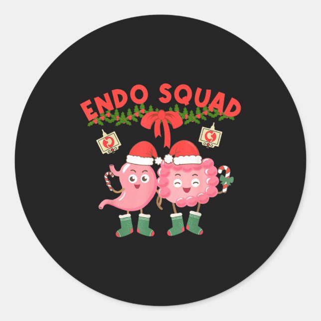 Pegatina Redonda Endo Squad Nurse Stomach Santa Hat Endoscopy Tech  (Anverso)