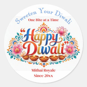 Pegatina Redonda Endulza Tu Motivo de Rangoli de Diwali Colores par